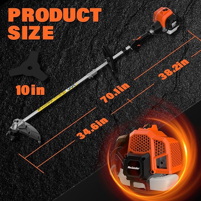 MAXLANDER 26cc Gas Weed Wacker, 2-in-1 Multi Tools, String Trimmer 17-Inch with 10-Inch Brush Cutter, Use 2 Cycle Air-Cooled Engine with Rubber Handle & Shoulder Strap Included, for Mowing Lawns