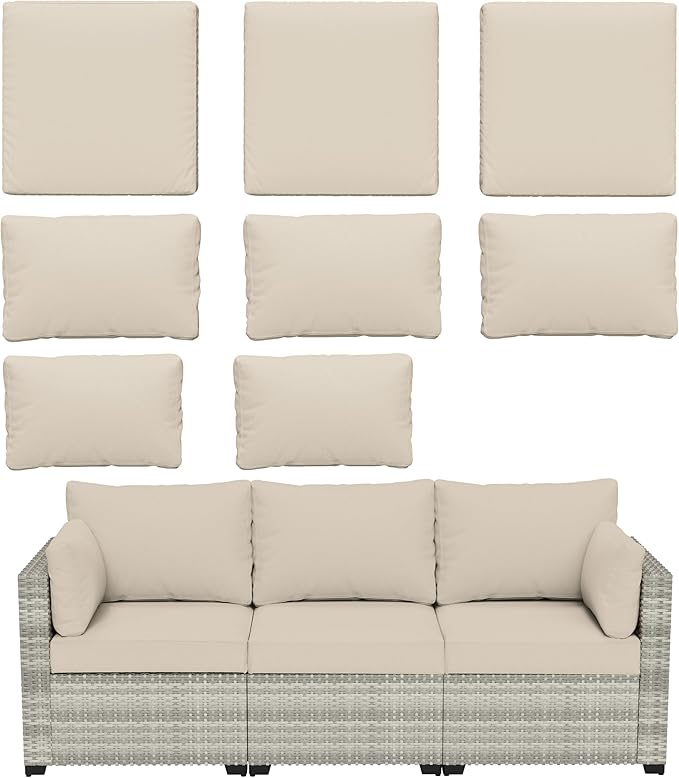 8 pcs Outdoor Cushion Slipcovers Outdoor Patio Cushions Covers Replacement Waterproof with Zipper w/3 Seat Cushion Covers and 5 Backrest Pillow Covers, Covers Only