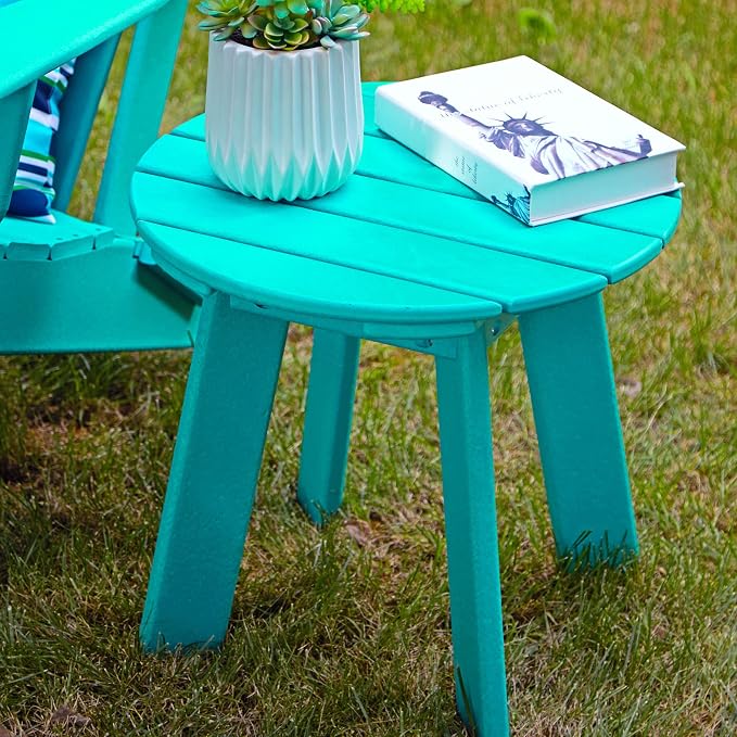 20''D Outdoor Patio HDPE Round Adirondack Side Table, 20" D, Aqua