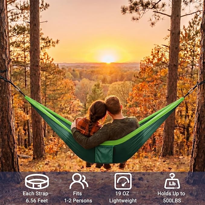 Camping Hammocks, Portable Lightweight Parachute with Tree Straps, Single or Double Hammock Without Stand, Nylon Camping Gear for Outdoor Beach Backpacking Hiking, Camping Essentials(Green)