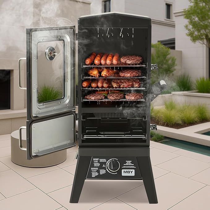 Vertical Lagre Propane Smoker with Cover & 4 Cooking Grates, Large Cooking Space, Heavy Duty & Weather-Resistant for Backyards,Smoke Ribs,Brisket,Chicken