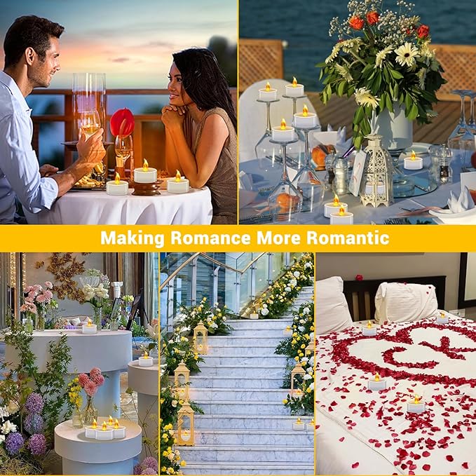 100 Pack LED Tea Lights Bulk, Realistic Flickering Battery Candles (200+ Hours), Warm Amber Flameless Votives for Church Vigils, Restaurant Ambiance, Spa & Wedding Reception (Warm Yellow)