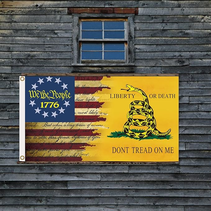 Don't Tread On Me Flag 3x5 Ft, Gadsden Dont Tread On Me Flags Banner, Double Printed USA American Rattlesnake Garden Flag Outdoor With UV Fade Proof