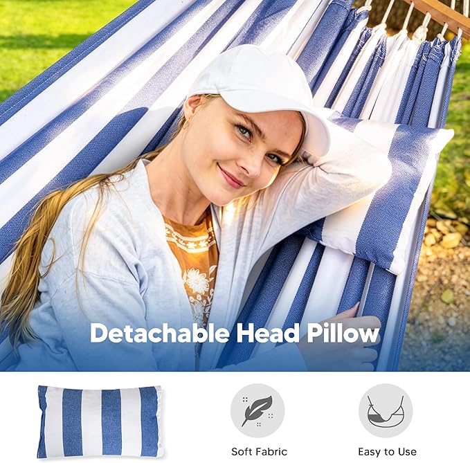 SUNCREAT Hammocks Outdoor Camping Double Hammock for Trees, Backyard Hammock Portable, Blue & White