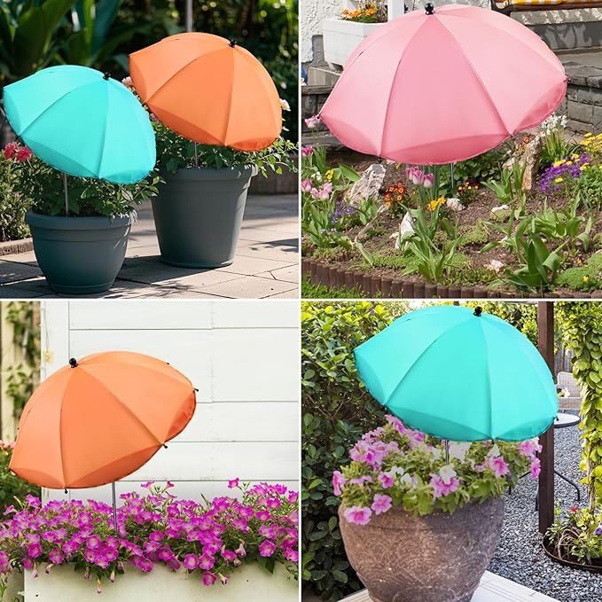 Voccos Upgraded Plant Umbrellas for Outdoor Plants 50" Tall 26" Canopy Adjustable Angle Garden Bed Shade Cover with Sturdy Metal Stake & UV Protection Plant Cover for Potted Plants Flower Pot