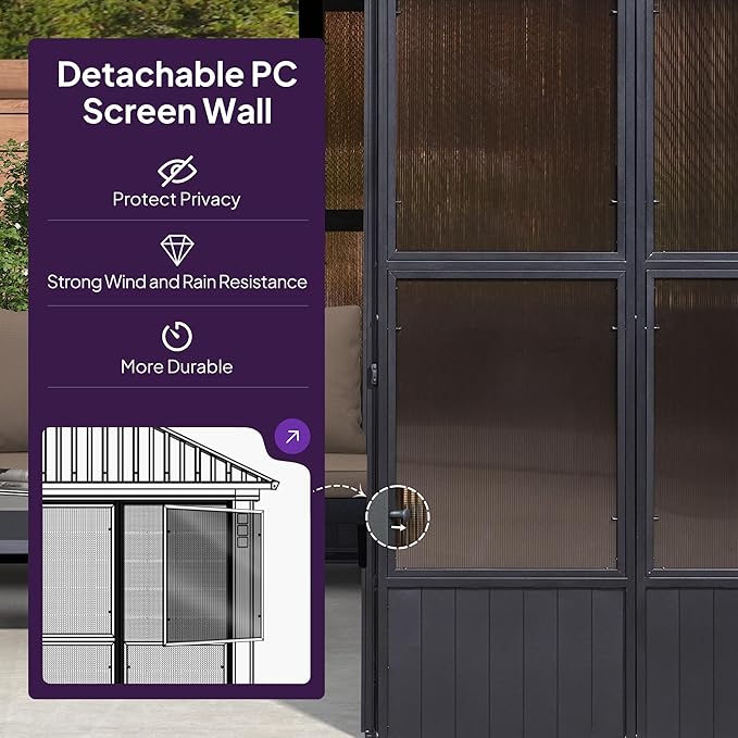 PURPLE LEAF 12' x 24' Hardtop Gazebo Sunroom, Enclosed Patio Solarium with Mesh & Removable PC Panels, Outdoor Magnetic Sliding Doors Living Space for Backyard Lounge, Dining & Spa