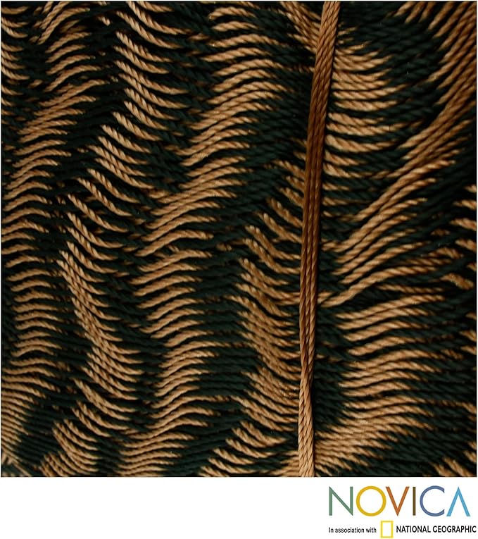 NOVICA Metallic Brown Hand Woven Nylon Mayan 1 Person Rope Hammock, 'Caribbean Mambo' (Single)