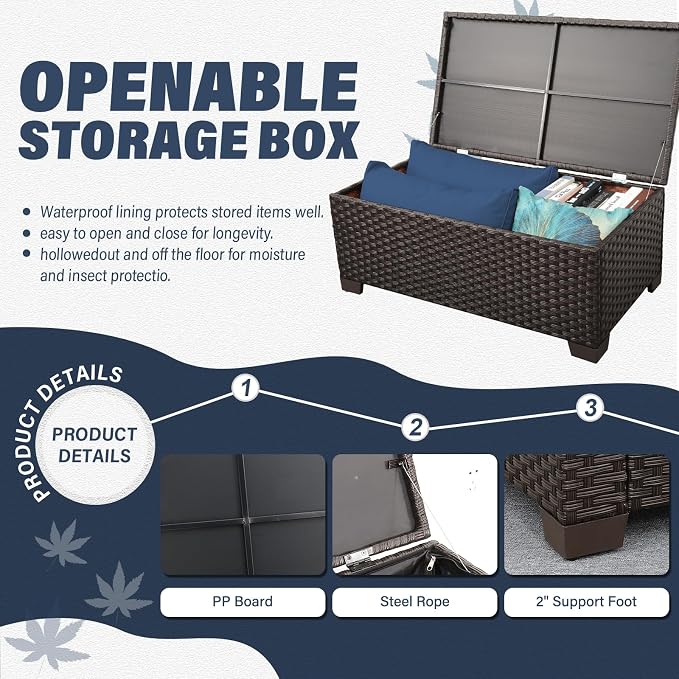 Rattan Star 4 Piece Patio Furniture Set 45In Fire Pit Table Outdoor Furniture Sets Patio Couch Outdoor Chairs 50000 BTU Propane Fire Pit with No-Slip Cushions and Waterproof Covers, Navy Blue