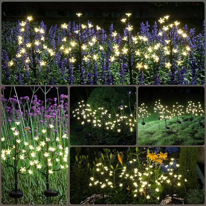 2 Pack Solar Garden Lights Outdoor, Solar Lights Outdoor Flowers | 2Modes 40LED Garden Decor, Waterproof Solar Powered Fairy Garden Outdoor Decorations for Yard Patio Pathway, Gardening Gifts