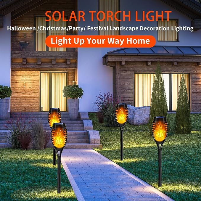 Swingers Solar Lights Outdoor,Solar Torch Lights with Flickering Flame,Waterproof Outdoor Garden Lights for Outside Patio Pathway Yard Decorations(8, Yellow)