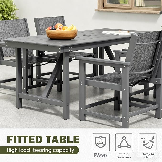 7 Pieces Outdoor Dining Sets HDPE Patio Dining Table and Chair Set for 6