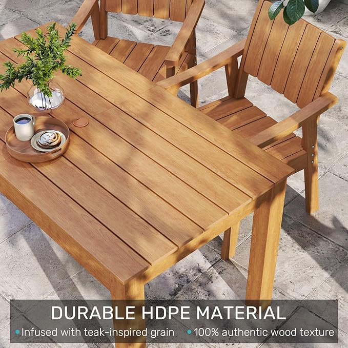 ZHUSI Patio Table and Chairs Set, Outdoor Table and Chairs,HDPE Outdoor Dining Set with Umbrella Hole for Backyard, Poolside