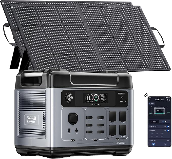 Portable Power Station, 2048Wh LiFePO4 Solar Generator with Panels Included, 3200W (Surge 6000W) AC Output Power Supply, 1800W Fast Charging, 10ms UPS, 16 Outlets for Home Backup RV Camping Emergency