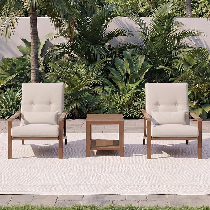 Patio Furniture Set, 3 Pieces Outdoor Patio Furniture with Coffee Table Set, Metal Patio Conversation Sets with Washable and High-Resiliency Sponge Cushions, Upgarded Beige