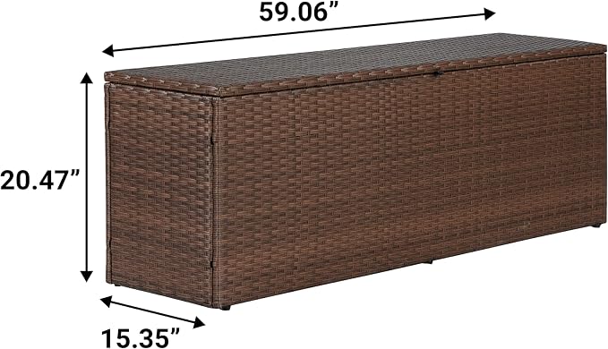 Eyely KRT1002B Elio 59.06" Modern Minimalist Outdoor Faux Wicker Deck and Patio Storage Box, Brown