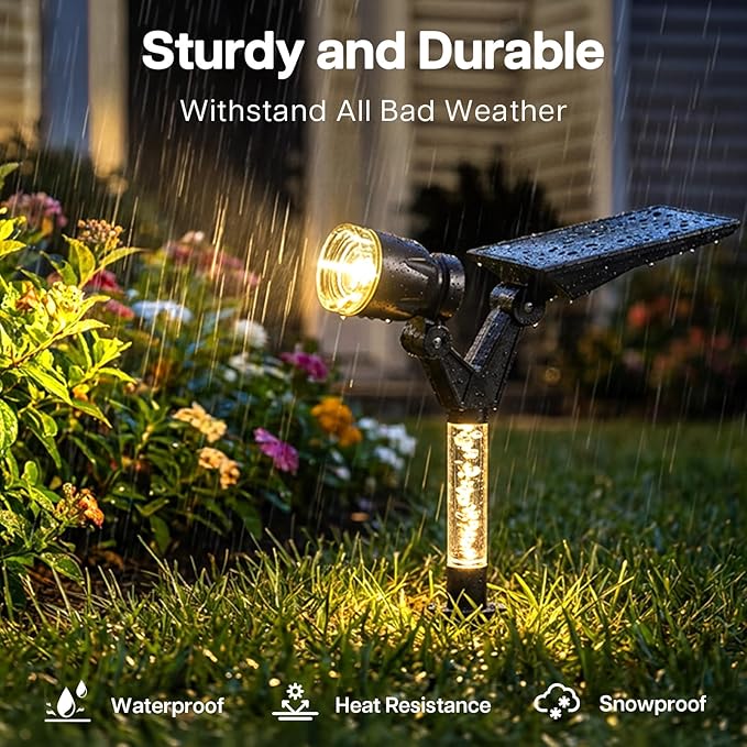 Solar Lights Outdoor Waterproof Spot Lights, 4 Pack Solar Powered Garden Spotlights for Outside Yard Pathway House Landscape Lighting, Auto On/Off, 3000K Warm White