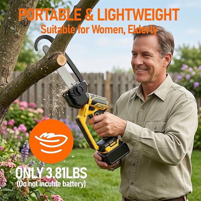 2 in 1 8" Mini Chainsaw Compatible with Dewalt 20V Battery(NO Battery) | 8" Brushless Electric Chainsaw with Rotating Head, Ruler Guide and Handle for Branch Trimming Wood Cutting