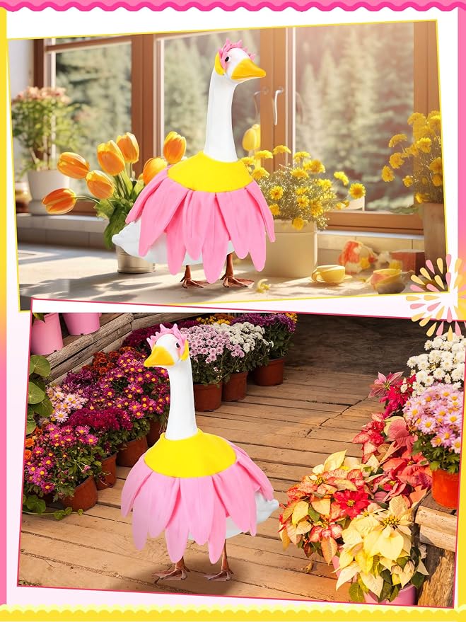 Outus Pink Daisy Spring Goose Outfit Set Includes Petals Headband and Shirt Washable Pink Daisy Cute 23'' Goose Porch Clothing for Spring Outdoor Garden Yard Patio Lawn Statue