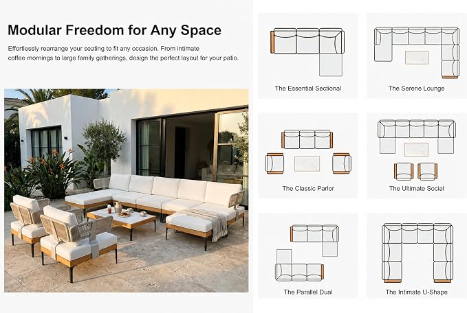PURPLE LEAF Patio Furniture Set Outdoor Sectional Sofa with Fade-Resistant Cushions Wicker L-Shaped 4 Pieces Aluminum Conversation Sets with Ottoman for Balcony Yard Garden Poolside, White