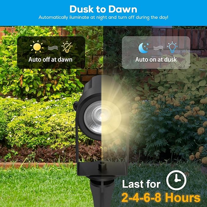 ZYAN Landscape Spotlights with Sensor, 5 Lighting Modes for Brightness Adjustment, Dimmable Timer Auto On Off, Low Voltage Outdoor IP65 Waterproof for Patio Yard Garden Path, Warm White (16 Pack)