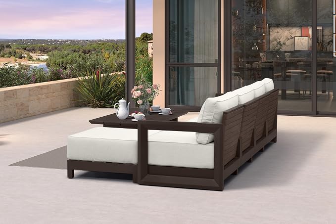 PURPLE LEAF Patio Furniture Set L-Shaped Outdoor Couch with 9.6" Thick Cushion and Soft Pillows 6 Piece Outdoor Sectional Sofas with Table Modern Outdoor Conversation Sets for Yard Porch Deck, Bronze