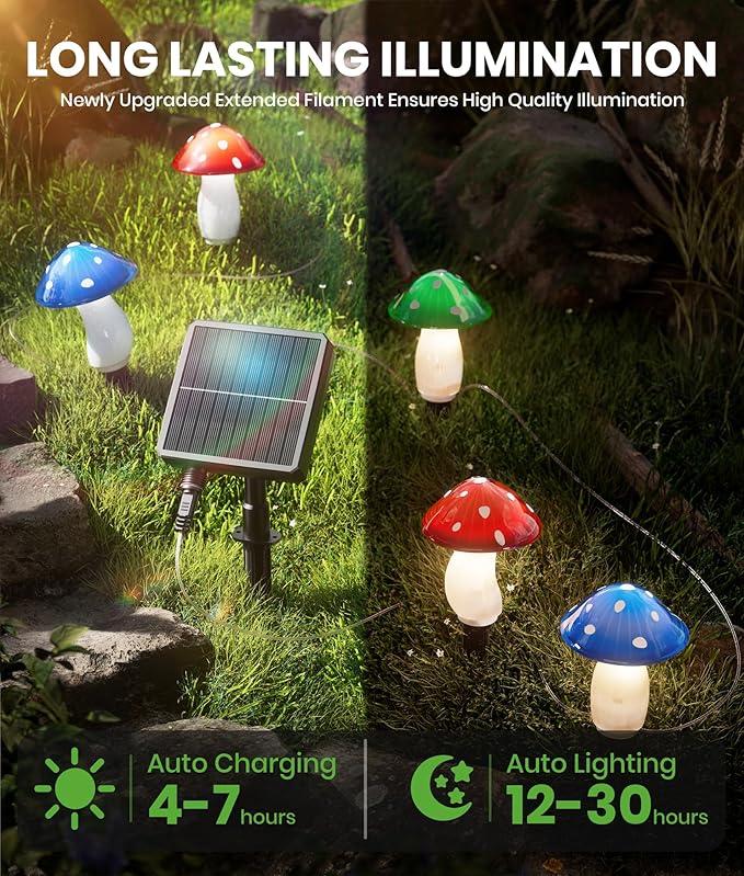 BITPOTT 18 Pack 60FT Solar Mushroom Lights, Multicolor 8 Modes Solar Lights Outdoor, IP65 Waterproof Garden Light Outdoor Decoration for Path, Yard, Patio, Lawn, Party, Christmas Decor (Multicolor)