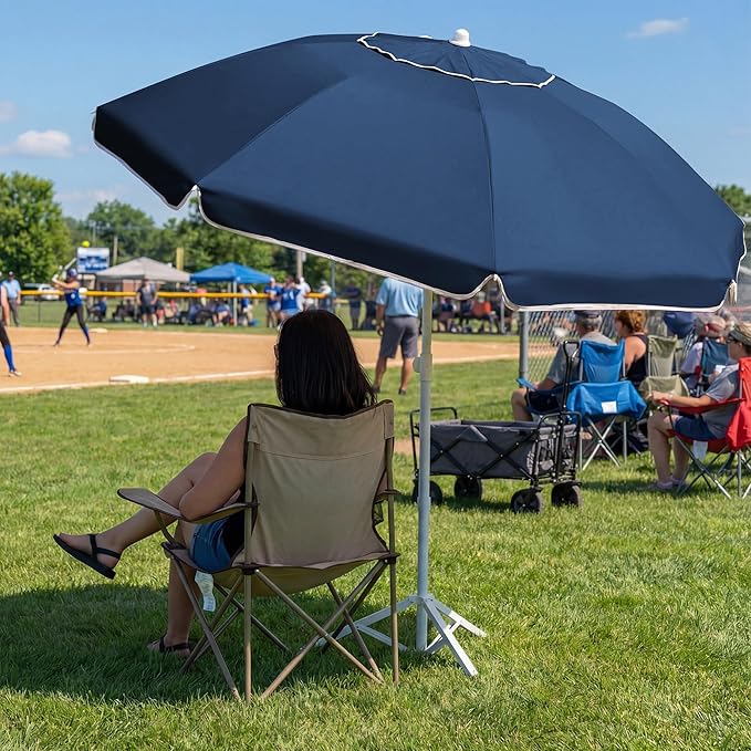 JEAREY 6.5ft Sun Shade Umbrellas, Portable Umbrella with Stand, Lightweight Sun Protection Free Standing Sport Umbrella for Outdoor Sports, Camping, Fishing, Patio, Beach, Navy