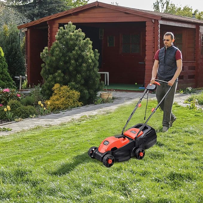 IRONMAX Electric Lawn Mower, 12.5 Amp 1200W Corded Push Mower with 3 Cutting Heights, 30L Grass Collection Bag, Folding Handle, 13" Walk-Behind Lawn Mowers for Yard Garden Farm (Red)