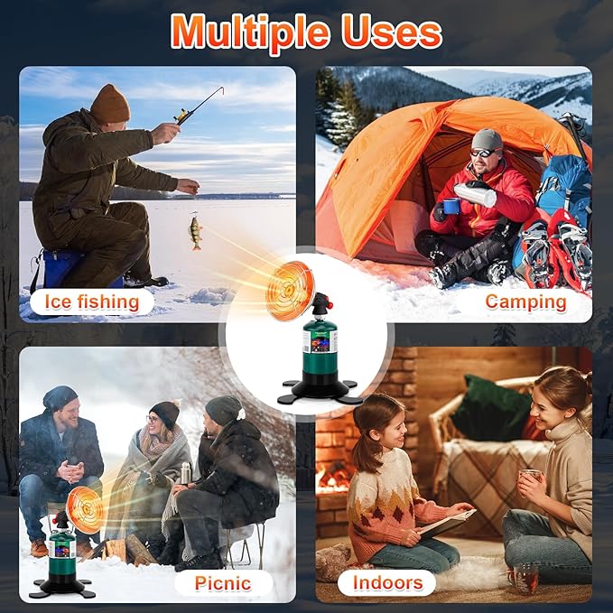Portable Propane Heater for Camping, Outdoor Space Tent Heater, Cordless Patio Heaters with Self Igniter, Control Valve, Foldable Gas Tank Holder, Ideal Garage Hiking Ice Fishing Hunting Buddy
