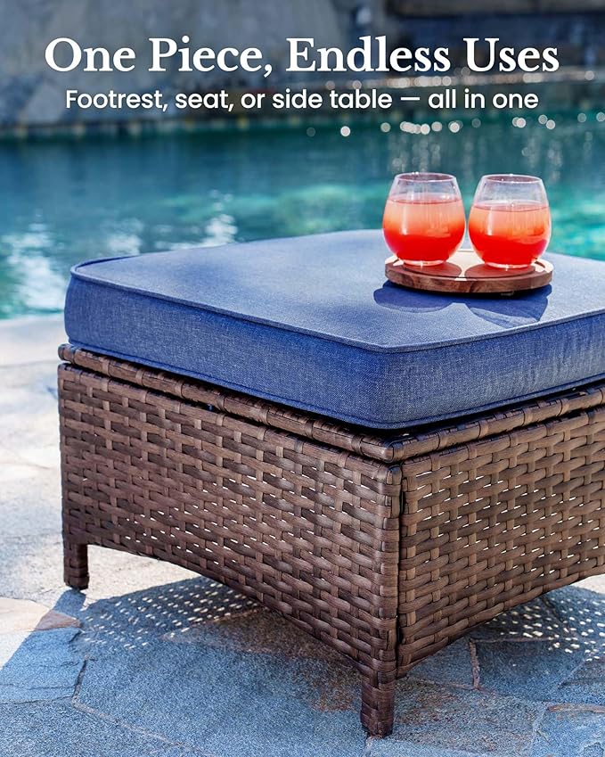 HILLGA Luxury Patio Furniture Set with 6-inch Thick Cushion, Outdoor Couch and High Back Swivel Rocker Patio Chairs, 11PCS Wicker Conversation Set for Deck Yard and Poolside, Blue (V2)