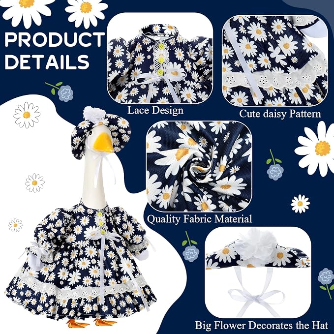 Spring Flower Goose Outfit Daisy Rose Floral Dress for 23'' Cement Plastic Goose Statue for Valentines Day Summer Outdoor Garden Yard Patio Lawn Decor(Daisy)