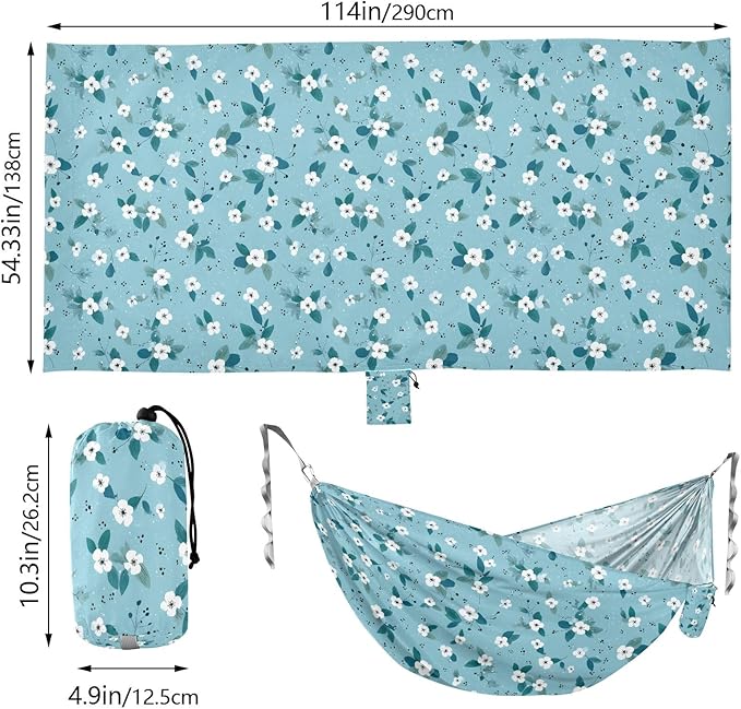 Camping Hammock Outdoor Hammocks for Outside Blue White Floral Cute Beach Trees Portable Lightweight with Pockets Tree Straps Indoor
