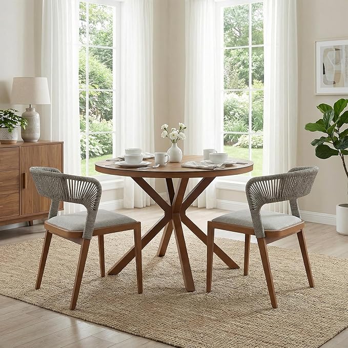 PURPLE LEAF 3 Piece Patio Bistro Set 37.4" Round Table and 2 Chairs All-Weather PE Rattan Wicker Outdoor Indoor Furniture for Backyard Porch Balcony Deep Teak