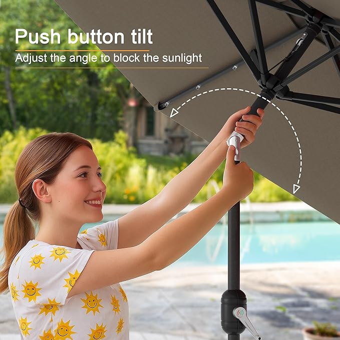 7.5ft Outdoor Umbrella Patio Umbrella with Solar Lights,18 LED Lighted Table Market Outdoor Umbrella, 2-Year-Non-Fading, for Pool, Deck, Garden,Backyard