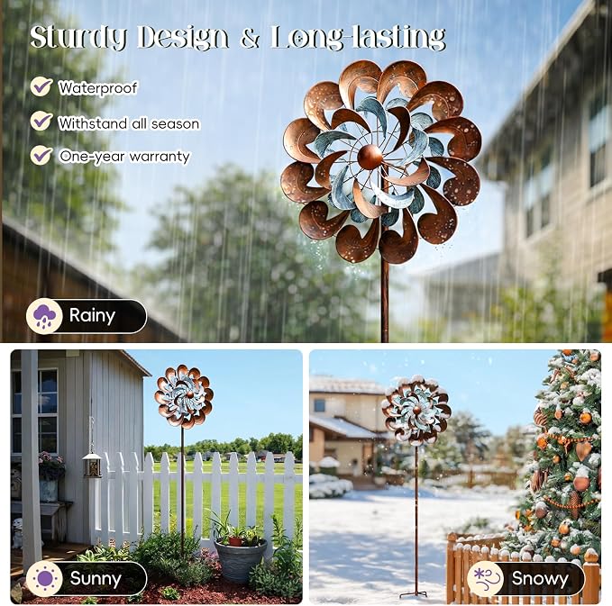 Pure Echo Large Wind Spinners Outdoor - 84" H Kinetic Metal Garden Decor | Decorative Yard Garden Kinetic Wind Spinner with Stake, Spins Easily, Weather Resistant, Gift Idea for Birthday, Retro Copper