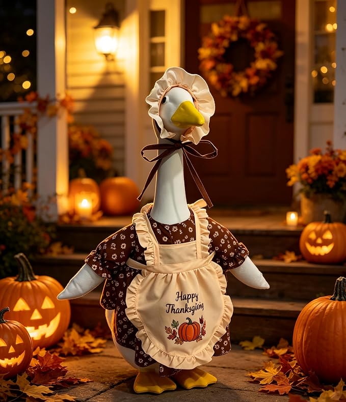 Halloween Porch Goose Outfit 23 Inch Porch Goose Clothes for Holiday | Pumpkin Dress Cape Witch Hat, Thanksgiving Goose Outfit, Christmas Goose Clothes, Holiday Costume for Lawn Geese Status