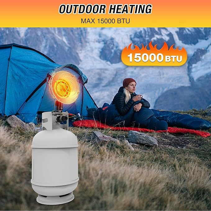 Single Tank Top Propane Heater, 15,000 BTU Portable Radiant with Adjustable Heat Modes, Tip-Over Safety & Shut-Off Valve, Durable Outdoor Heater for Patio, Camping, Garage, RV