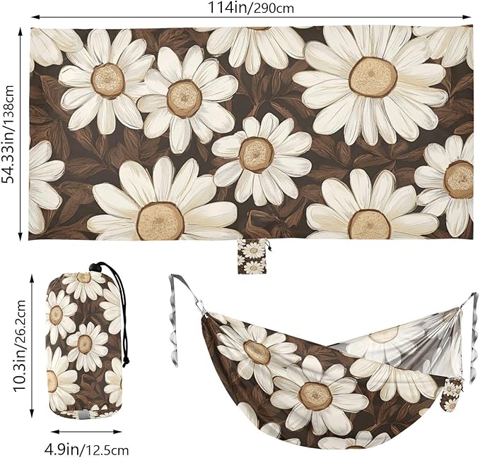 Earthy Daisies Camping Hammocks Rope Hammock for Patio Backyard Lounge Base