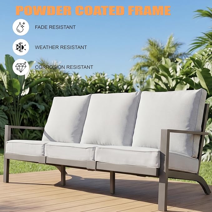 Aluminum Patio Furniture Set With Height-Adjustable Coffee Table, 4-Piece Patio Lounge Set With 5-Inch Washable Thickened Cushions, Outdoor Couch Sectional Suitable For Poolside Balconies Garden, Gray