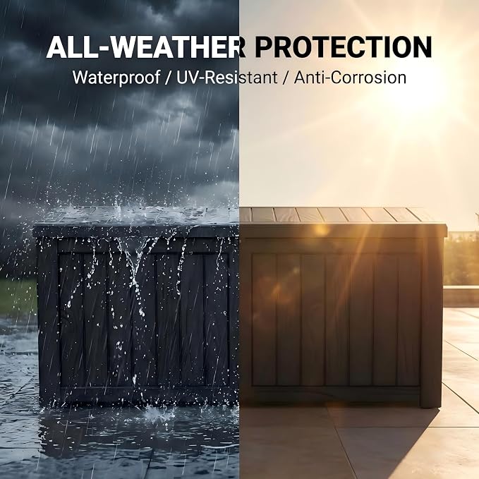150 Gallon Resin Outdoor Storage Box for Garden Tools, Pool Supplies & Patio Cushions – Waterproof & UV-Resistant, Durable Material – Lockable (Black)