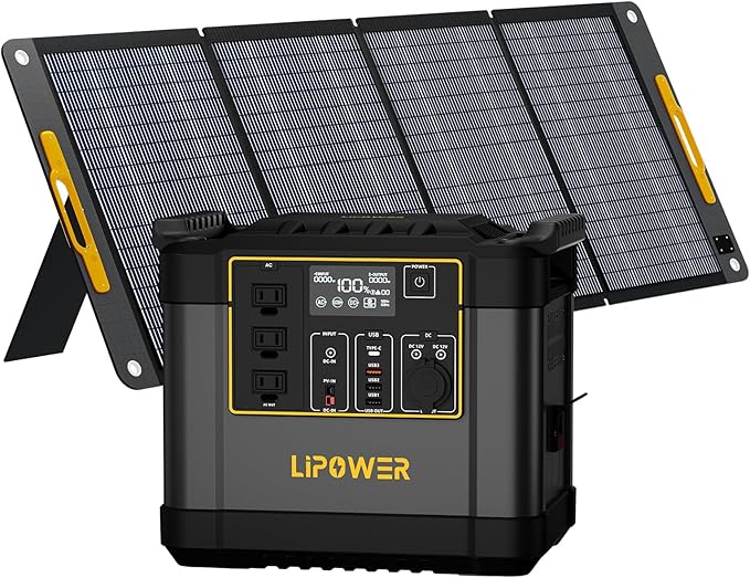 Lipower Portable Power Station with 200W Solar Panel,1200W(2000W Peak) Solar Generator,1075Wh LiFePO4 Battery,Plug & Play Battery Backup,IP68 Waterproof ETFE Portable Solar Panels for Camping