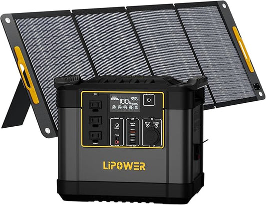 Lipower Portable Power Station with 200W Solar Panel,1200W(2000W Peak) Solar Generator,1075Wh LiFePO4 Battery,Plug & Play Battery Backup,IP68 Waterproof ETFE Portable Solar Panels for Camping