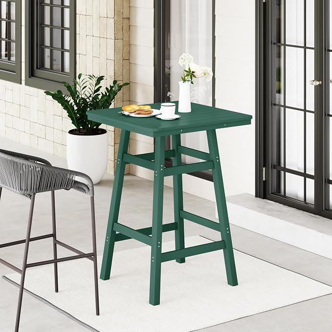 WestinTrends Malibu Square Outdoor Patio Bistro Bar Table with Umbrella Hole 42" Tall, Dark Green
