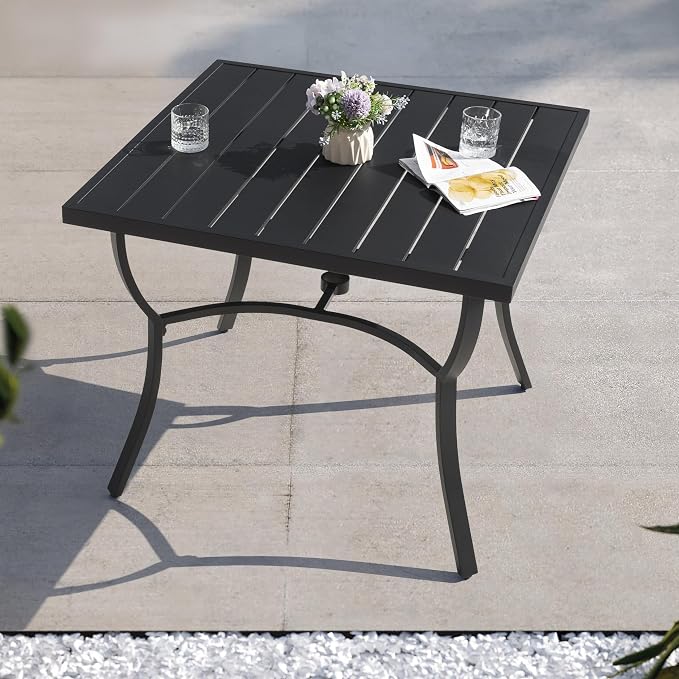 NUU GARDEN Outdoor Dining Table 36" Square Patio Dining Table with Aluminum Tabletop and 1.60" Umbrella Hole, Large Garden Patio Table for 4 People, Black