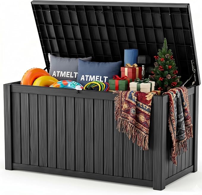 230 Gallon Outdoor Storage Box, Large Resin Deck Box, Waterproof Lockable Storage Container Bins, Reinforced Stability for Patio, Garden and Poolside, Black