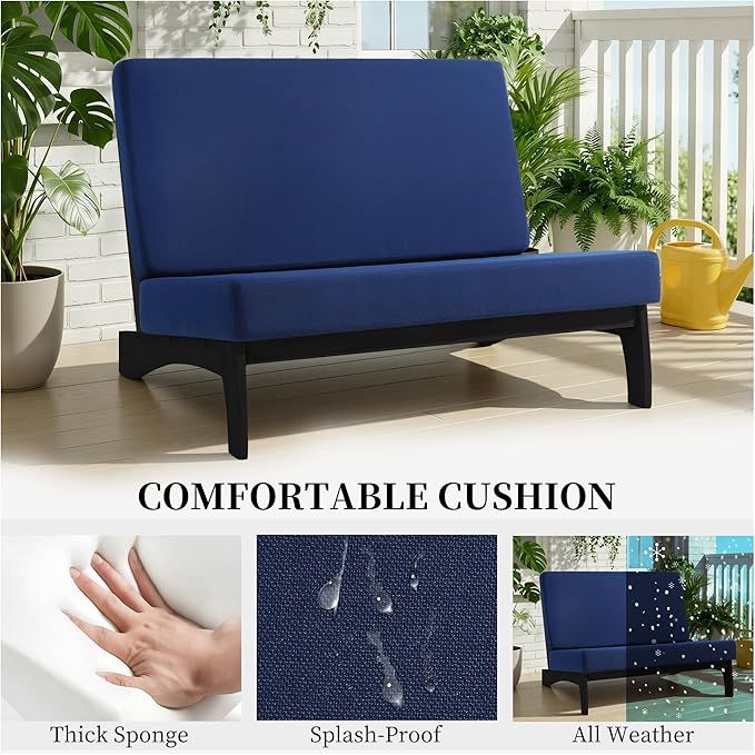 UIXE 7 Pieces Black Wood Patio Furniture Sets, 2 Patio Loveseat, 4 Patio Bistro Chair, All Weather Outdoor Sectional Sofa Furniture Backyard Conversation Set with Coffee Table - Navy