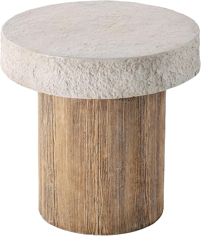 SUNBURY Outdoor Concrete Coffee Table, 20" W Patio Dining Table, Outdoor MgO Table Round in Antique Beige Coffee Table for Patio, Garden, Backyard