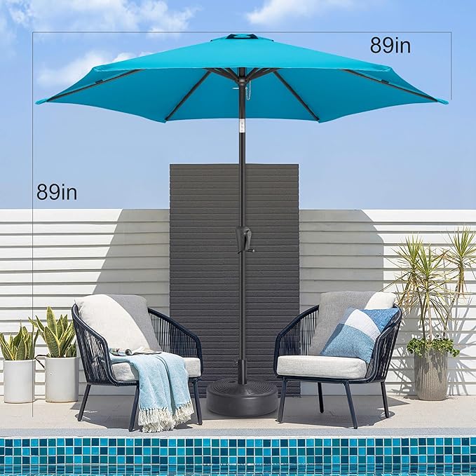 7.5ft Outdoor Patio Umbrella - Table Umbrella Waterproof UV Protection, Sombrillas de Patio with Push Button Tilt, Sun Umbrella for Pool, Porch, Garden, Deck, Backyard (Aqua Blue)