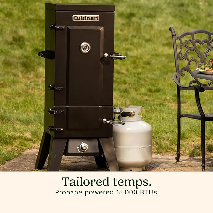 Cuisinart 36” Vertical Propane Smoker, 4 Removable Racks, Spacious BBQ Smoker with Wood and Water Trays, 15,000 BTU Heat for Smoked Meat, Brisket, Jerky, Fish, Perfect for Tailgates, Backyard, Camping