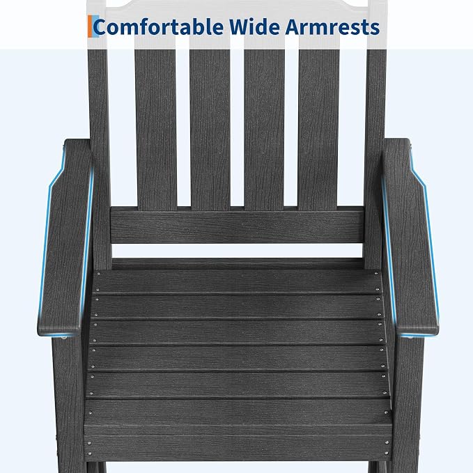 Takywep Set of 2 HDPE Wood Grain Outdoor Bar Stools, 27.7" High Counter Height Chairs with Armrests and Back, Weatherproof Pub Seating for Patio, Balcony, Garden, Deck, Backyard, Dark Grey